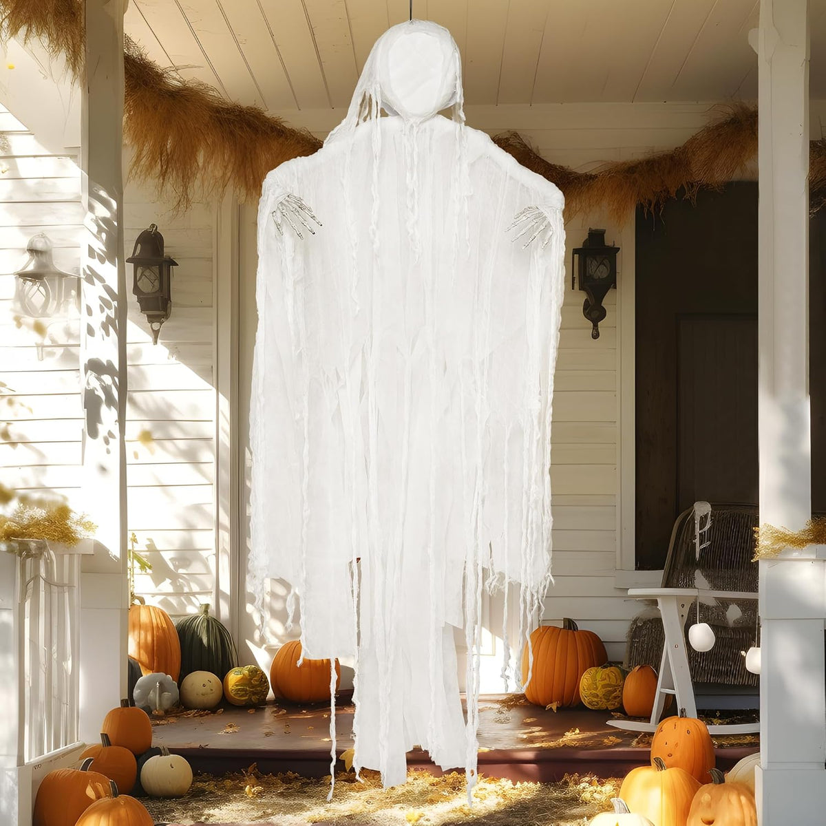 JOYIN 63” Halloween Hanging Ghost Decorations Outdoor, White Faceless Grim Reaper in White Horror Robe for Halloween Tree Yard Party Outside Hanging Decorations Party Supplies