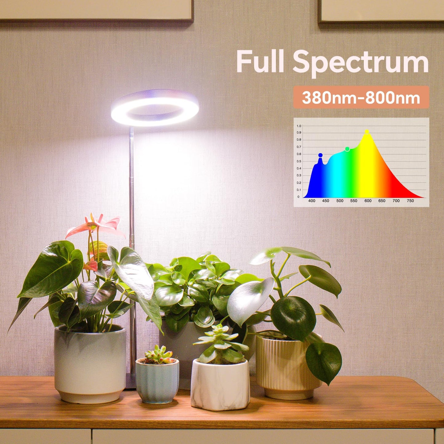 GTRUIIDY Desktop Grow Light, Height Adjustable Grow Lights for Indoor Plants Full Spectrum, 3 Lighting Mode, Halo Grow Light with Timer, Plant Lights for Indoor Growing (Black)