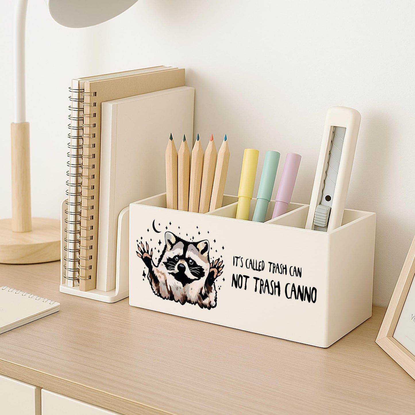 FISWAFY Funny Raccoon Pen Pencil Holder for Desk, Office Work Humor Gifts, It's Called Trash Can Not Trash Cannot Sarcastic Makeup Brush Toothbrush Holder for Vanity Bathroom