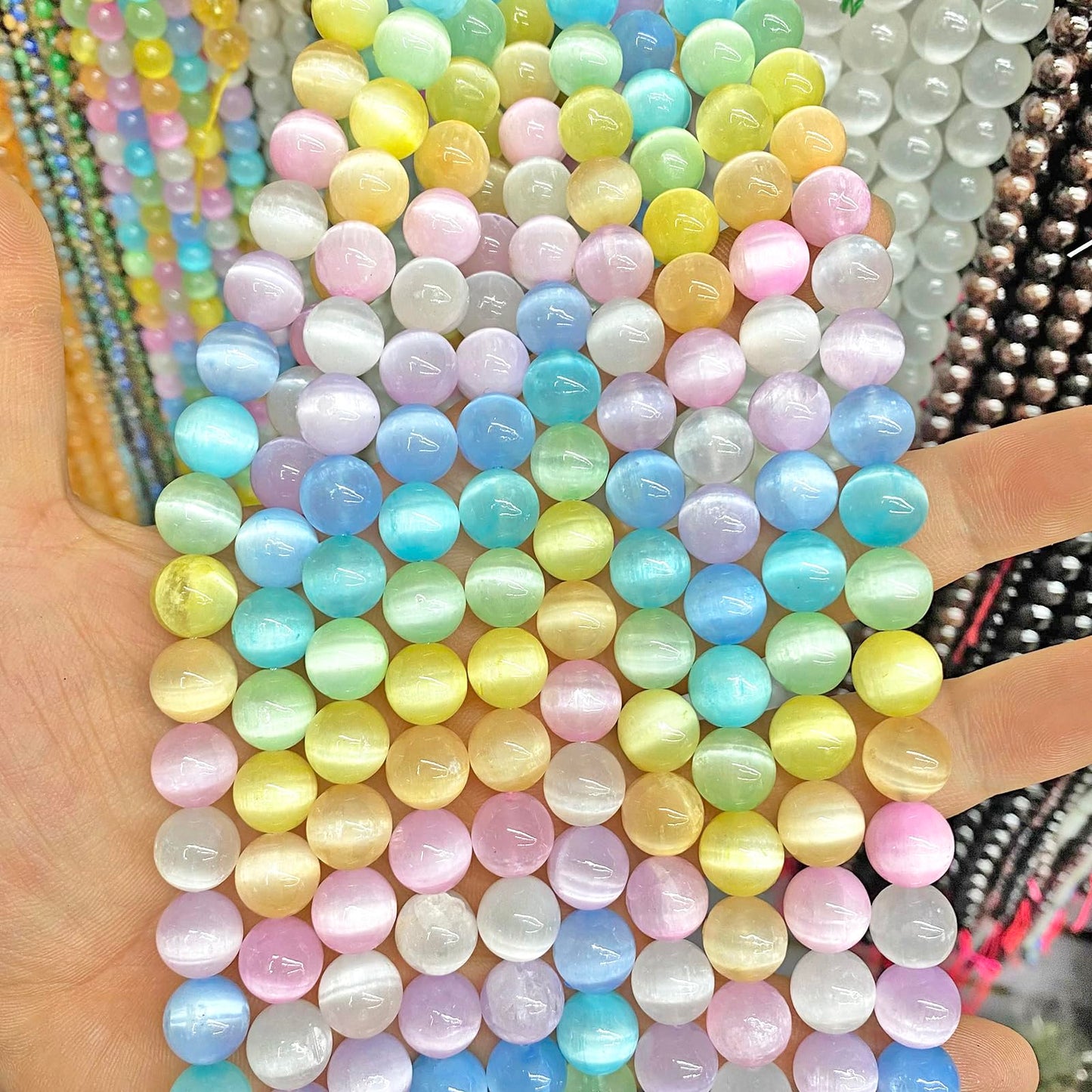 8MM 45PCS Colorful Selenite Gypsum Stone Crystal Beads for Jewelry Making DIY Bracelet