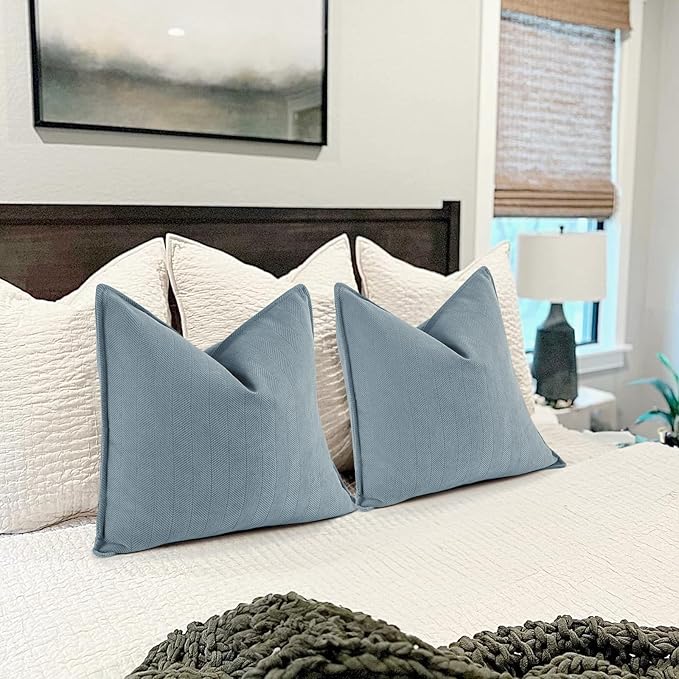 ZWJD Throw Pillow Covers 24x24 Set of 2 Chenille Pillow Covers with Elegant Design Soft and Luxurious Decorative Throw Pillows for Couch, Bed, and Home Decor,Light Blue