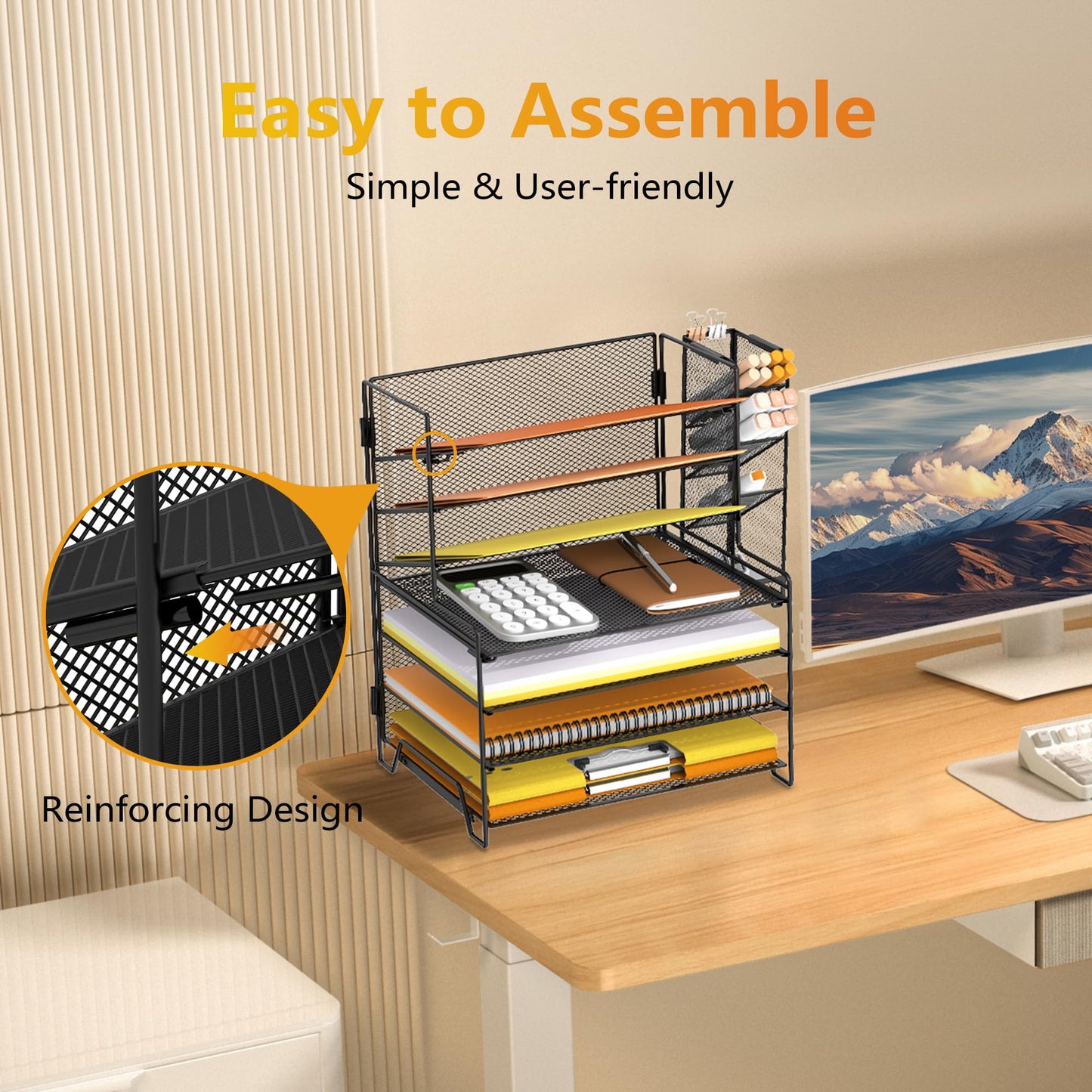 SUPEASY 7 Tier Desk Organizer, Desk File Organizer with Pen Holder, Paper Organizer for Desk, Desk Organizers and Accessories for Home Office School, Black