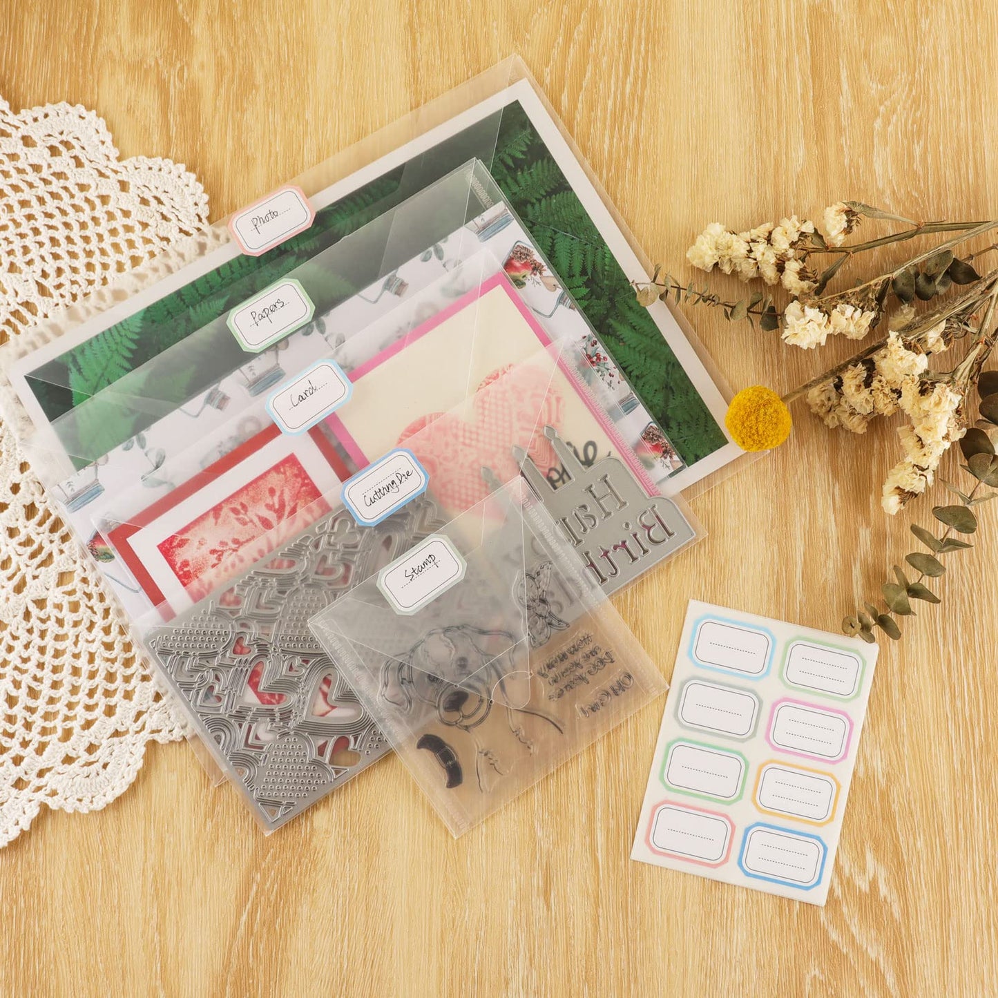 Briartw 30 Pack Storage Bag,Resealable Plastic Envelopes Pockets for Cutting Dies Stencil Crafts Organizer Holder,6x8.75"Clear Storage Envelopes for Clear Stamp,Die Cuts,Scrapbook Paper