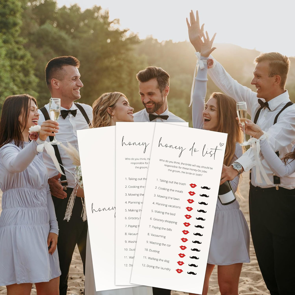 Bridal Shower Games, Honey Do List, 25Pcs 4x9inch Minimalist White Double-Sided Bridal Game Cards, Wedding Shower Games for Guests, Engagement Bachelorette Party Supplies - A21