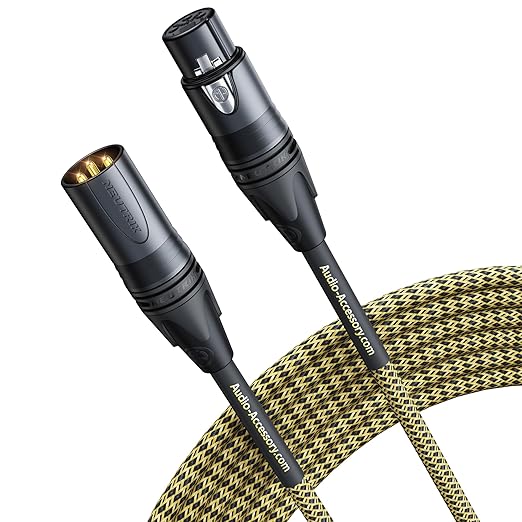 AA AUDIO ACCESSORY Gold Series Star Quad XLR Cables 15ft, Neutrik Connectors, 19AWG Microphone Cable, Kevlar-Reinforced Nylon Braided Handmade Mic Cable, 100% Coverage OFC Braid and Al-Foil Shielding