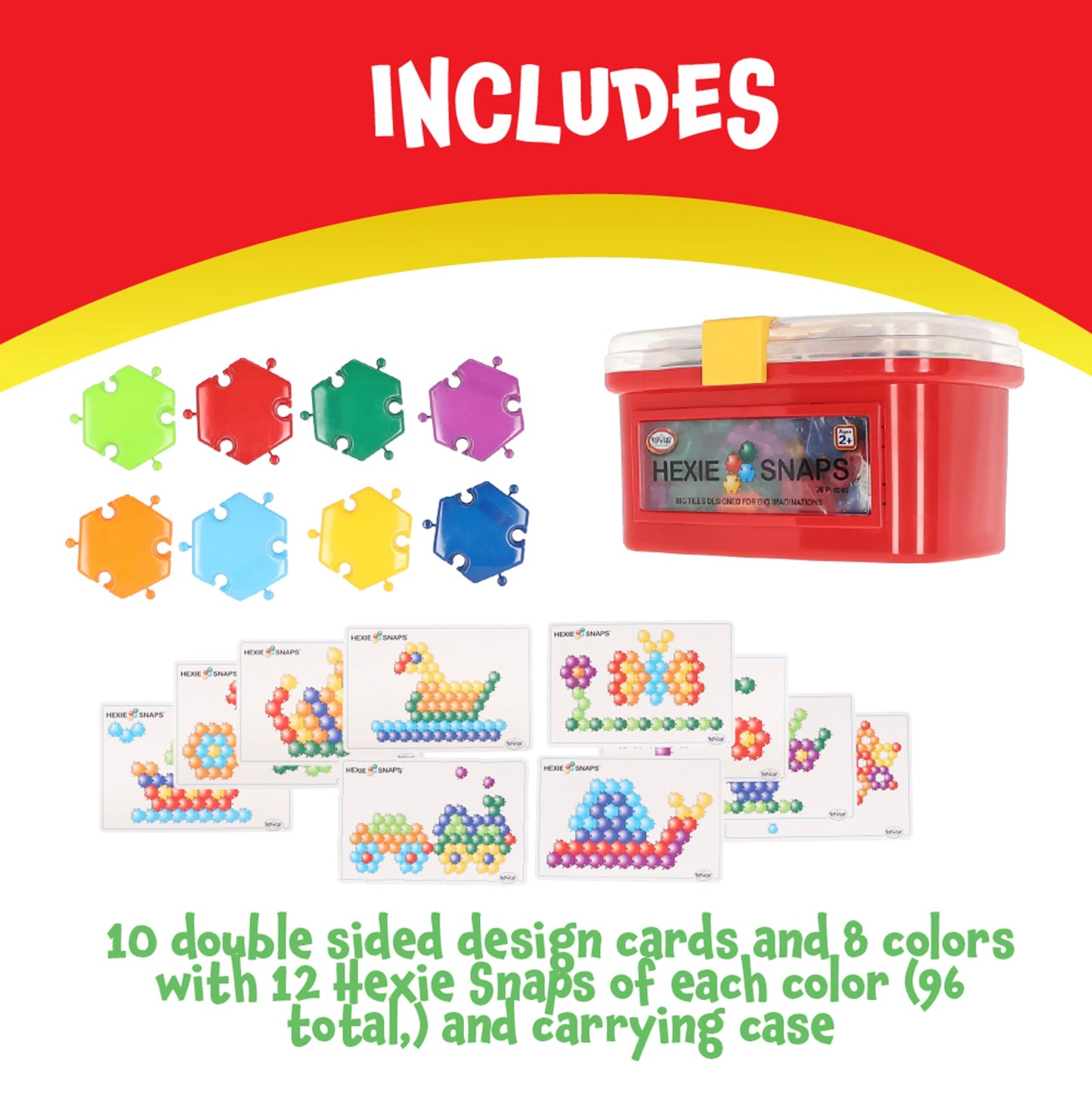 Popular Plaything Pattern Blocks Puzzle Building Educational Toy Stem Gift for Kids 2-6 92 Pieces & Carrying Case - Hexie-Snaps
