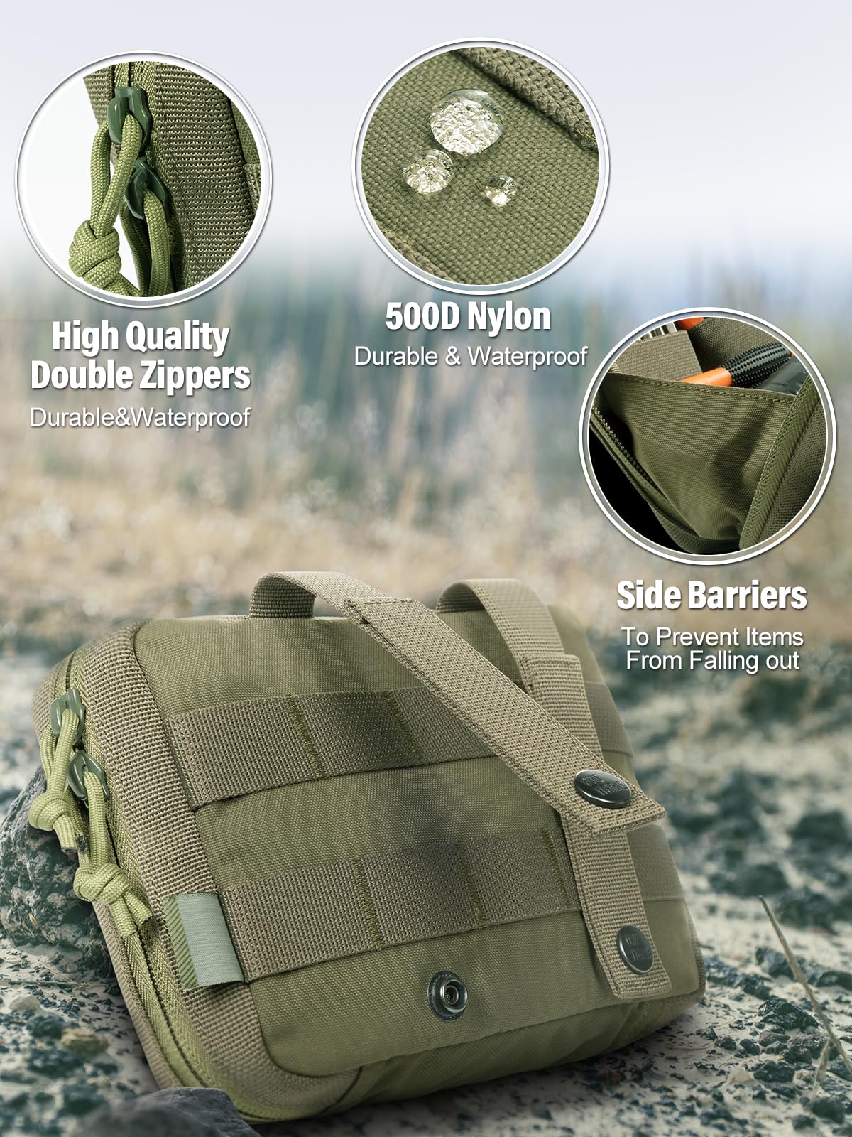 OneTigris MOLLE Pouch, Tactical Admin Pouch Belt EDC Tool Organizer Zippered Utility Waist Pack 7.5"x5"x2"(Green)