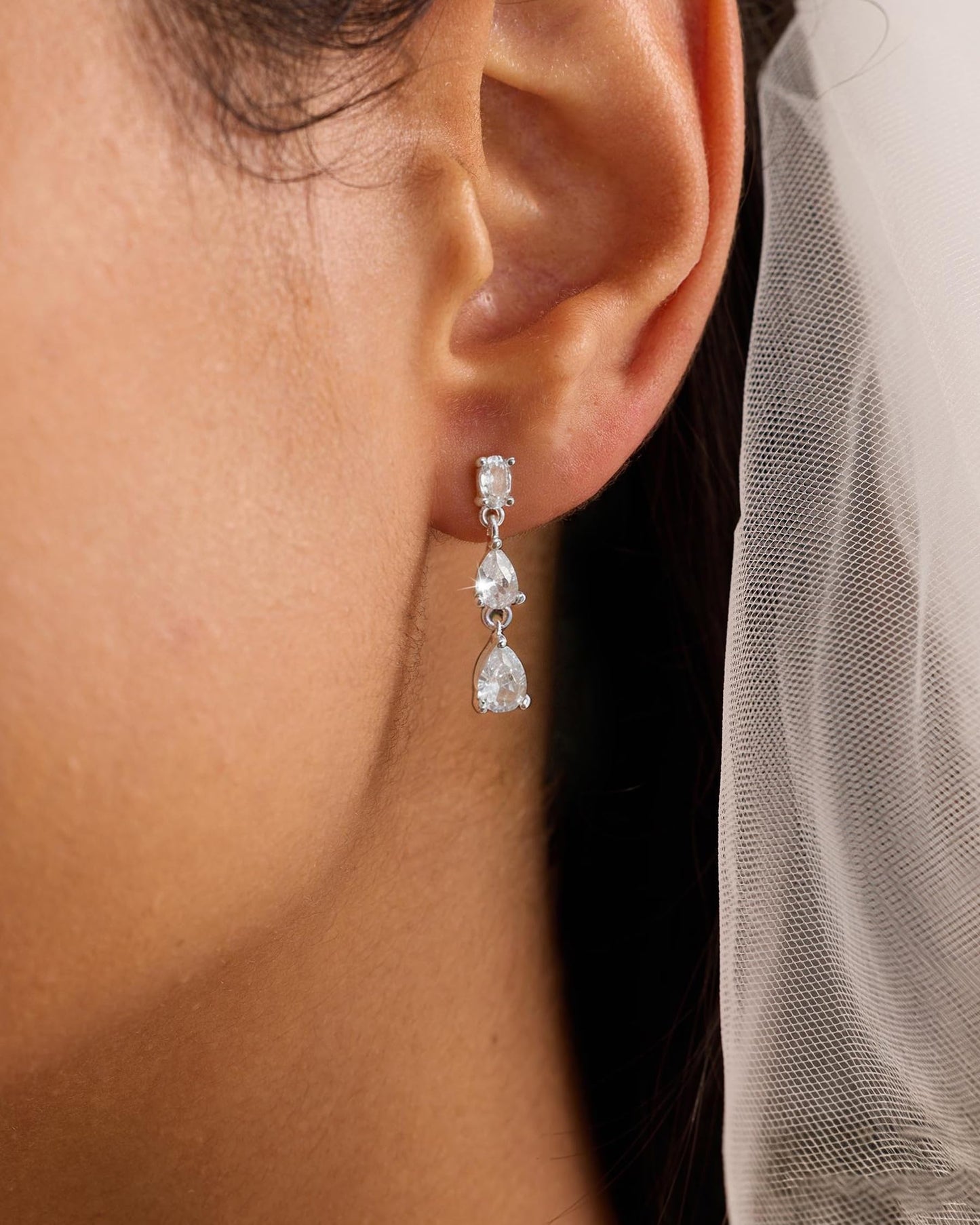 925 Sterling Silver Dangle Earrings for Women Trendy - Brides Drop Dangle Cubic Zirconia Elegant Prom Bridal Bridesmaids Wedding Anniversary Dangling Jewelry