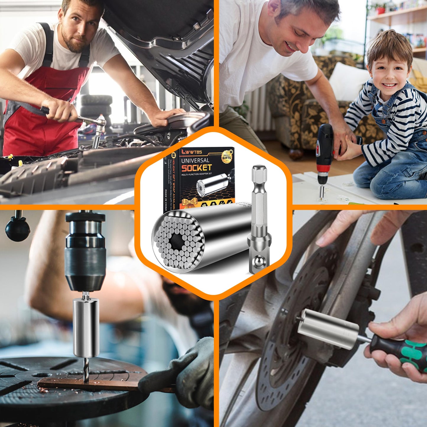 Fathers Day Dad Gifts from Daughter Son Wife Super Universal Socket Tools Gifts for Mens Grip Socket Set With Power Drill Adapter (7-9MM) Cool Tools Gadgets for Dad(2)