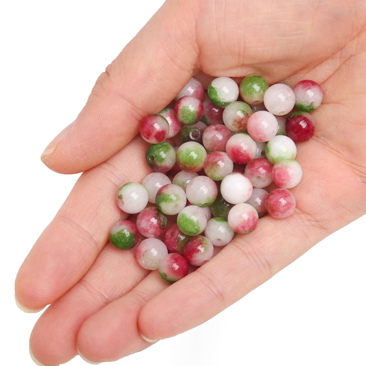 70PCS Natural 8MM Healing Gemstone, Watermelon Tourmaline Energy Stone Round Loose Beads, Semi-Precious Crystal Beads with Free Elastic String for Jewelry Making DIY