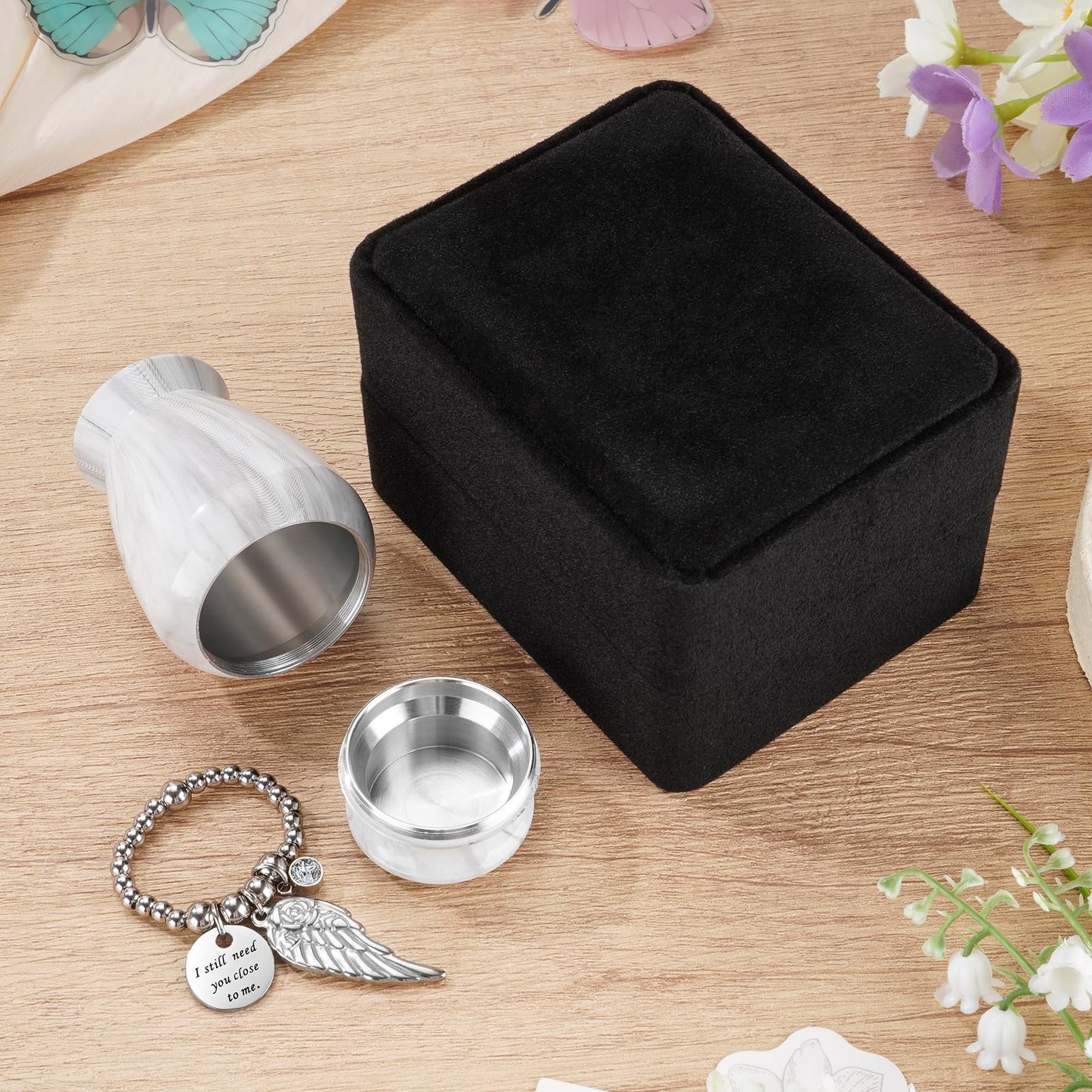 Dletay Small Urns for Human Ashes Keepsake with Box 2.85 Inch Memorial Mini Cremation Urn for Women Men Aluminum Decorative Funeral Urns - Marble White
