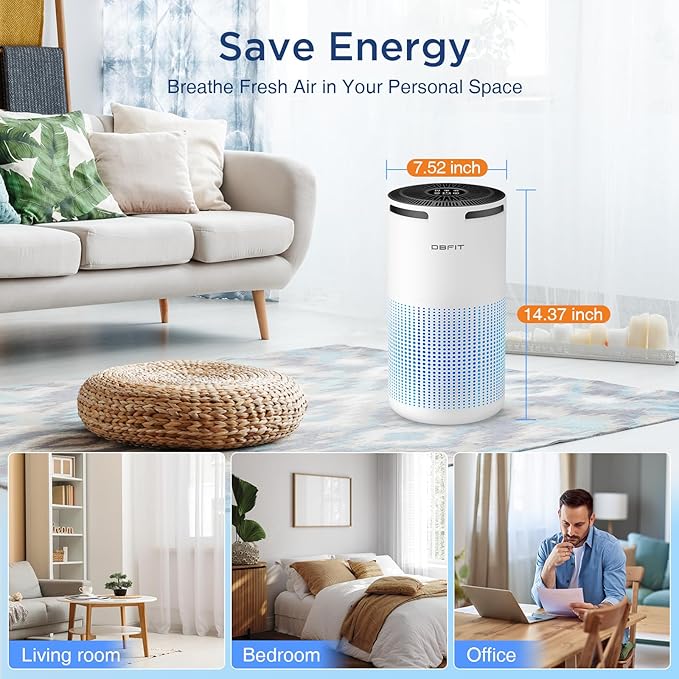 DBFIT Air Purifiers for Large Rooms, 1500ft², Timer and Aromatherapy, Quiet