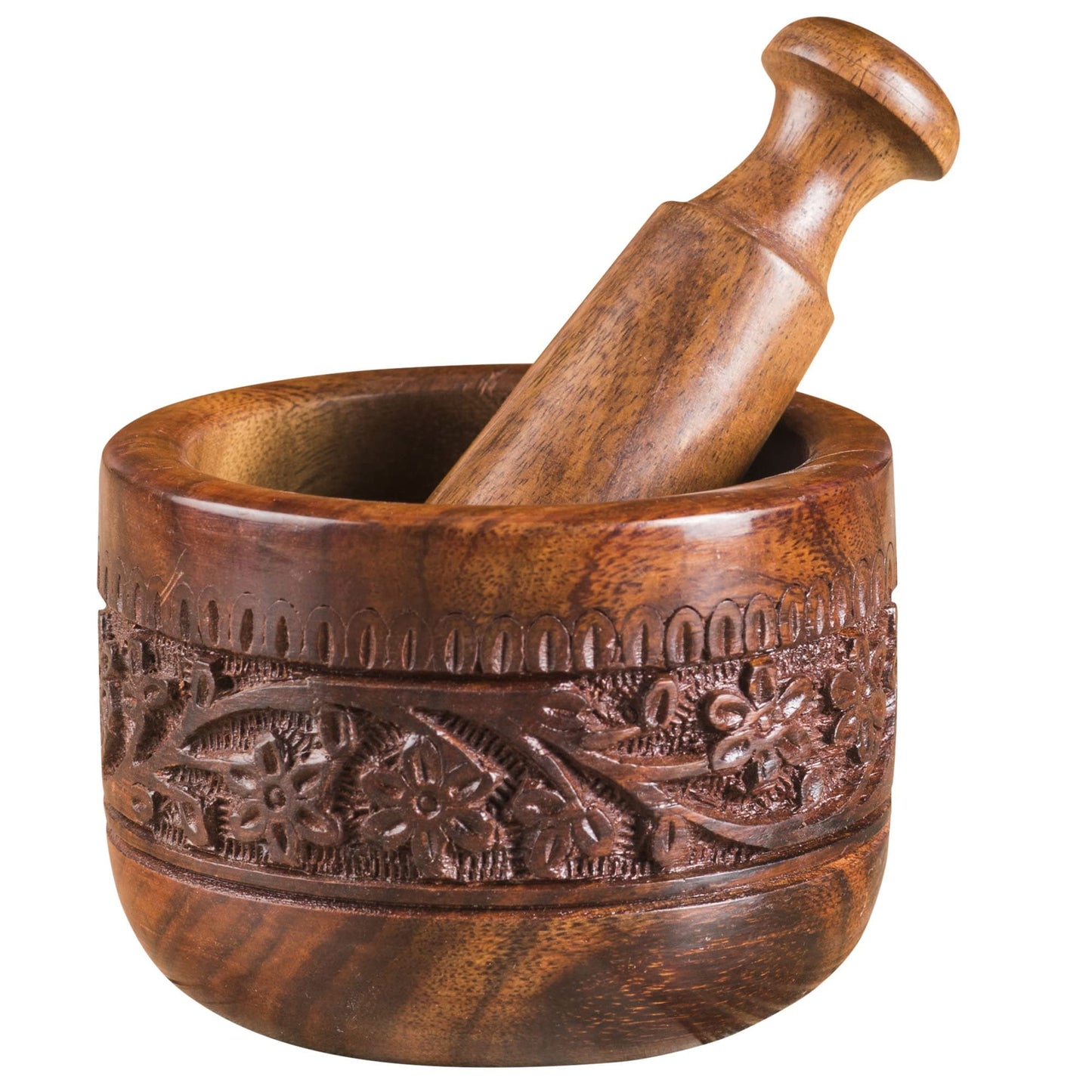 Mother's Day Gifts Handmade Natural Wooden Mortar & Pestle Mixing Grinder Set for Garlic Press, Coffee Grinder, Ginger Crusher, Spice Grinding & Kitchen 4 Inch Diameter