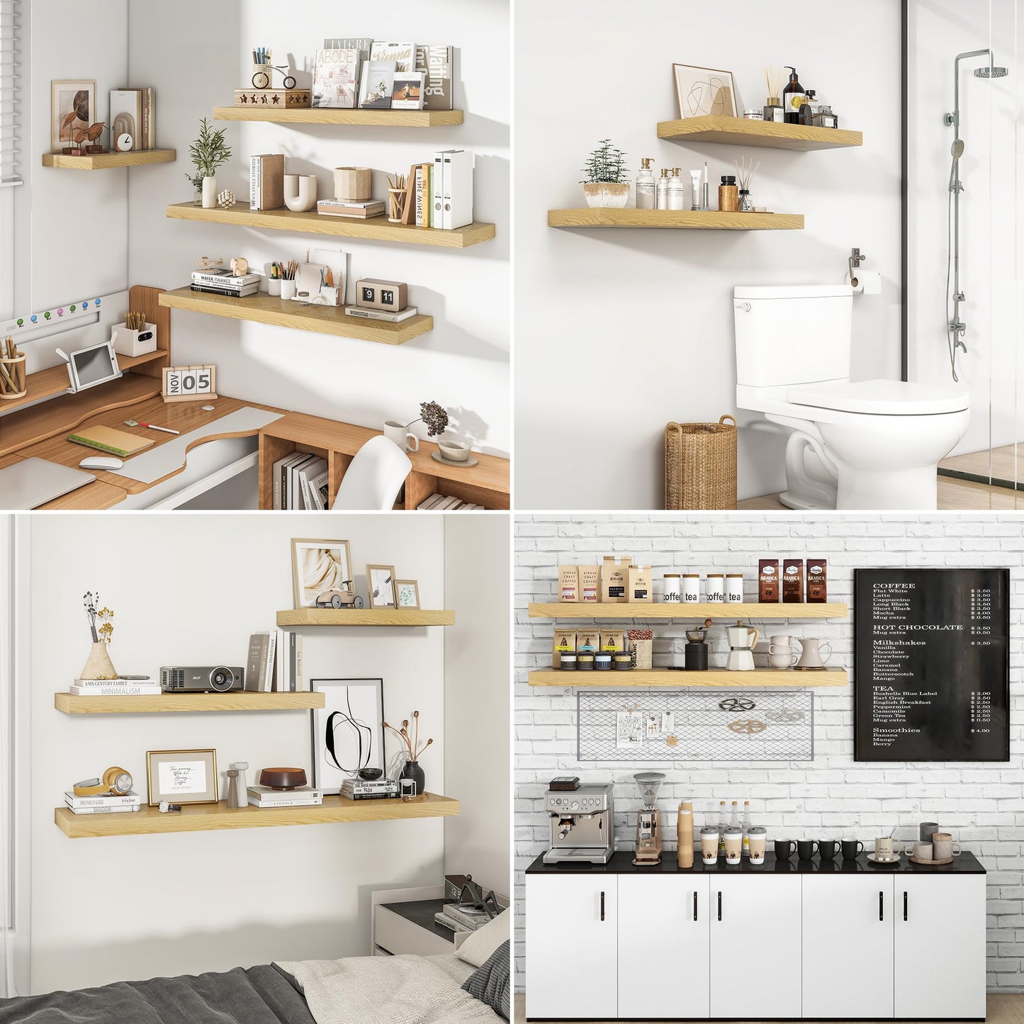 RICHFOCUS 31.5Inch Floating Shelves for Wall 2 Pack Shelves for Bedroom|Kitchen|Bathroom Wall Mounted Rustic Wood Floating Shelf with Invisible Brackets for Books|Storage|Decor, Oak