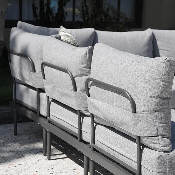 Sundale Outdoor 2 Pieces Metal Patio Furniture Set, Outdoor Sectional Sofa w/6 Inch Olefin Cushion, Modern Outdoor Conversation Sets