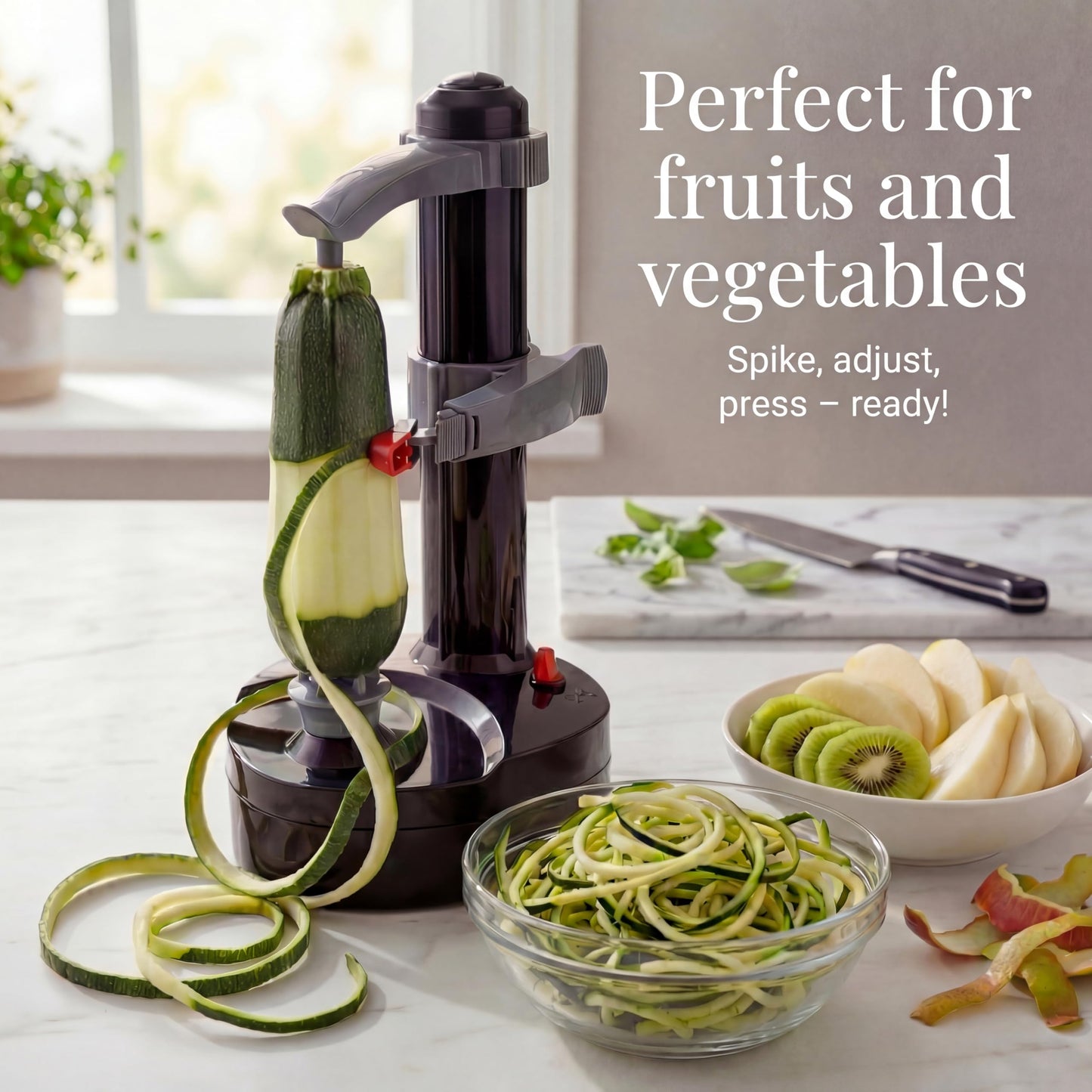 Electric Potato Peeler - USB-C Powered Electric Apple Peeler with 2 Spare Blades, Li-ion Battery, Black