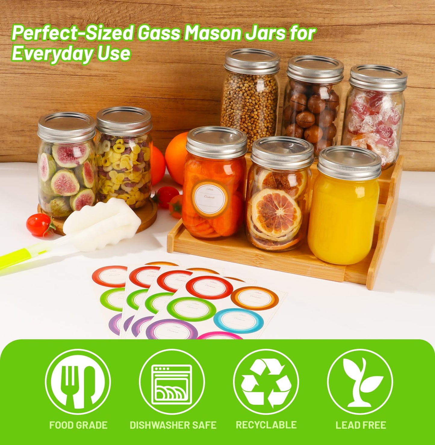 12 oz Mason Jars 20 Pack with Airtight Lids, Glass Canning Jars, Durable & Leakproof Storage Reusable Containers for Pickling, Meal Prep, Spices, Dry Goods, Great Value Set with Secure Packaging