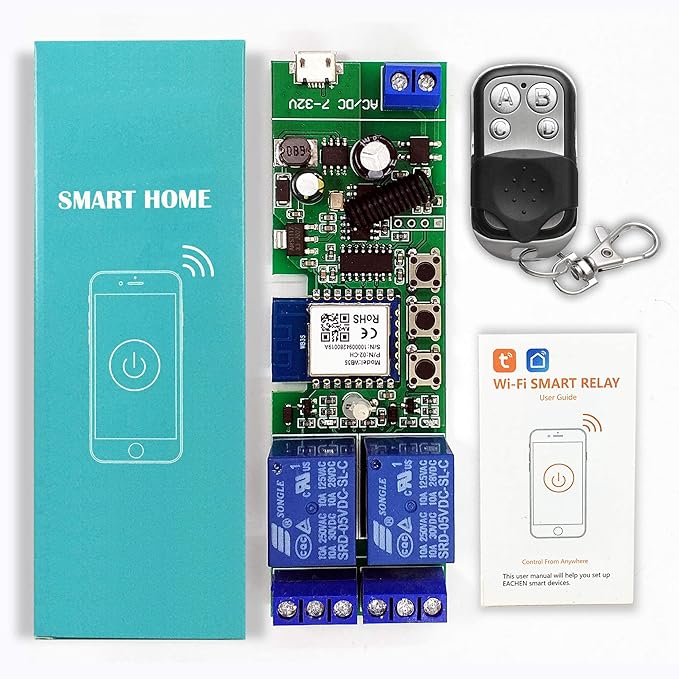 Newgoal 2 channelsWiFi Wireless Smart Switch Inching Self-locking Relay Module, be applied to access control Tuya SmartLife APP,DIY WIFI Garage Door Opener With 433 MHz RF remote control
