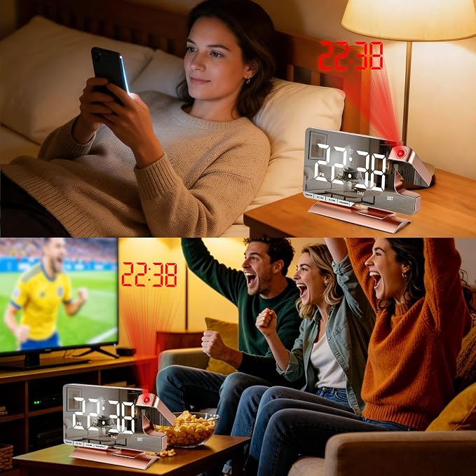 Projection Clock,Alarm Clocks for Bedrooms,7.3"Mirror Bedside Clock