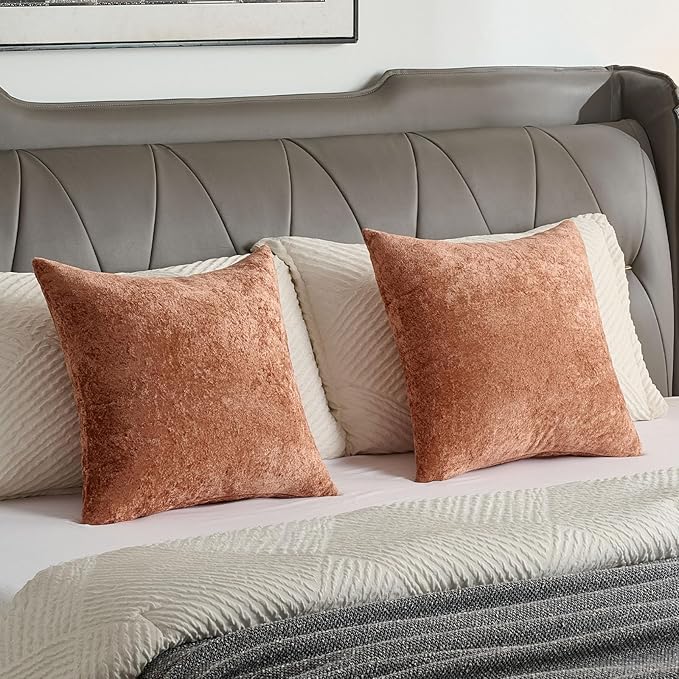 FUTEI Rust Flannel Throw Pillow Covers 24x24 Inch Set of 2,Soft Dimensional Textured European Cushion Cases,Modern Home Decor for Couch Living Room