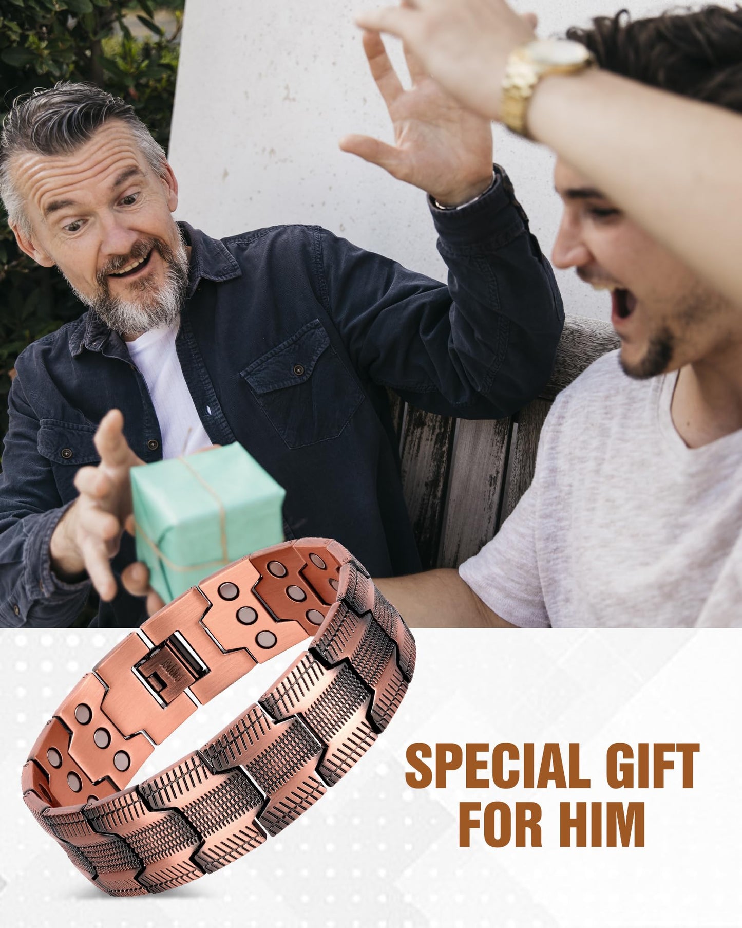Jecanori 3X Strength Copper Magnetic Bracelet for Men with Adjust Tool and Jewelry Gift Box Included