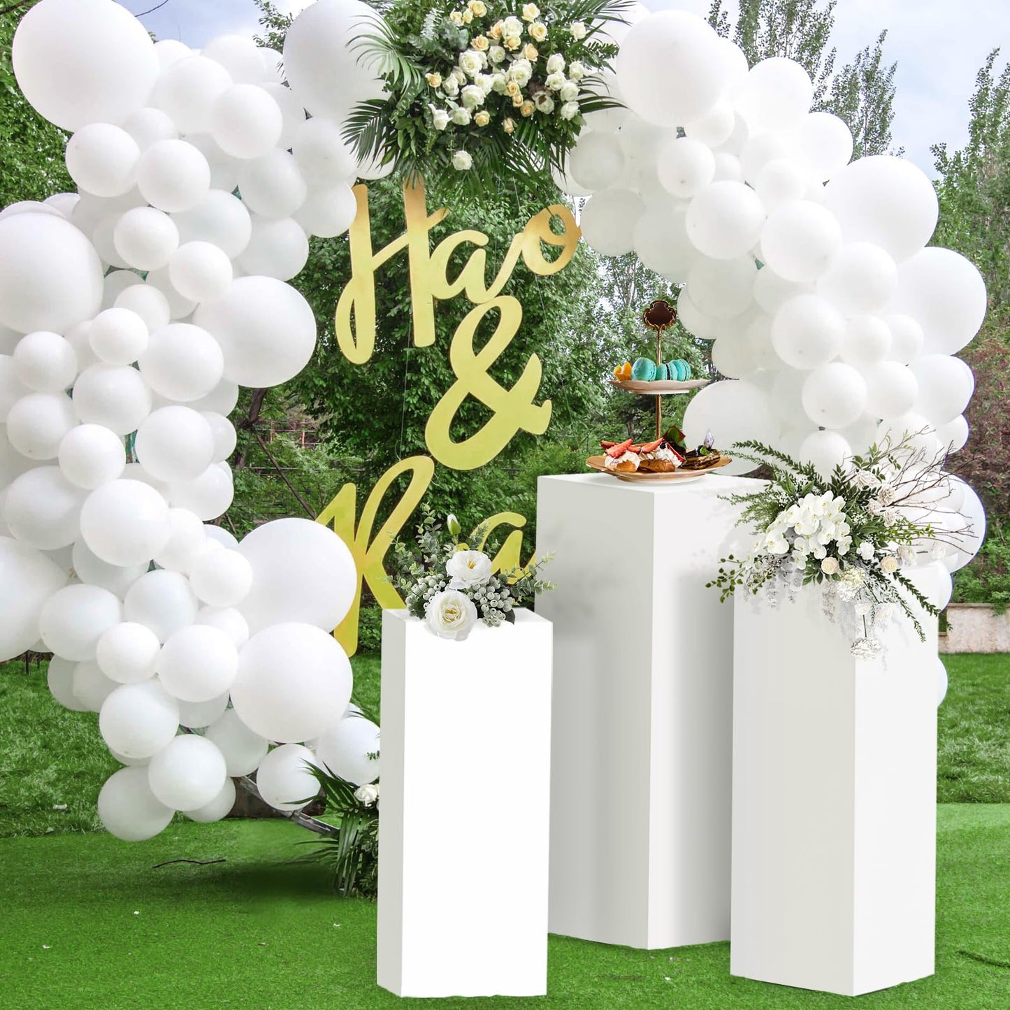 Baotree 3Pcs Square Pedestal Stands for Party, Metal Display Plinth Pillars for Wedding Ceremony Birthday Party Art Decor--23.6*9.4''(L), 21.7*8.3''(M), 19.7*7.1''(S)