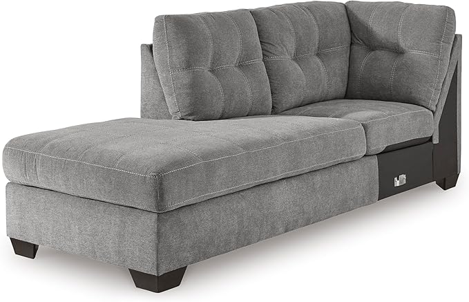 Signature Design by Ashley Marleton Contemporary Left-Arm Facing Tufted 2-Piece Sleeper Sectional with Chaise, Loose Seat Cushions and Bi-Fold Memory Foam Mattress, Full, Light Gray