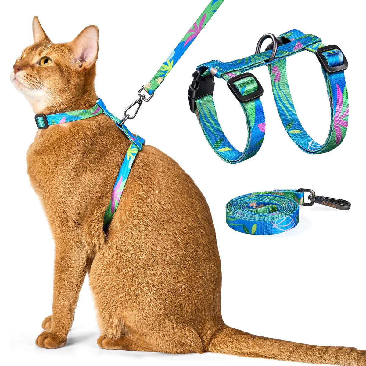 PetThem Adjustable Cat Harness and Leash Set Escape Proof (Yellow & Green)