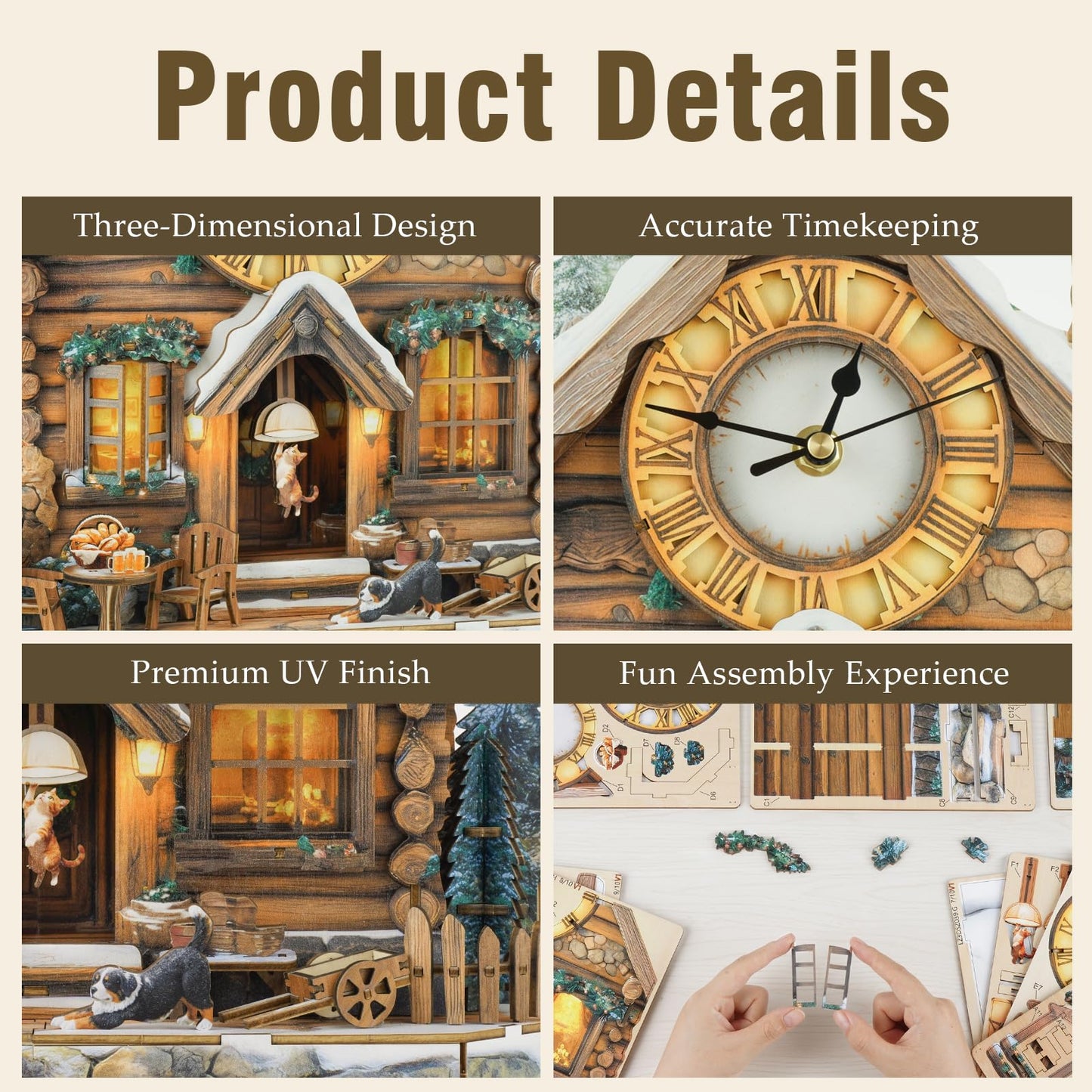 Cutywood 3D Wooden Puzzles for Adults Clock-Wooden House Design Model Kit-Mechanical DIY Pendulum Clock with Roman Numerals-Desk Home Office Decor Personalized Gift for DIY Lovers