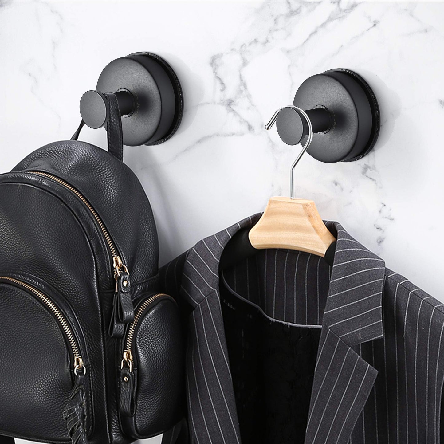 JOMOLA 2PCS Stainless Steel Suction Cup Hook Bathroom Towel Holder Utility Shower Hooks Hanger for Towel Storage Kitchen Utensil Vacuum Suction Cup Hooks, Matte Black