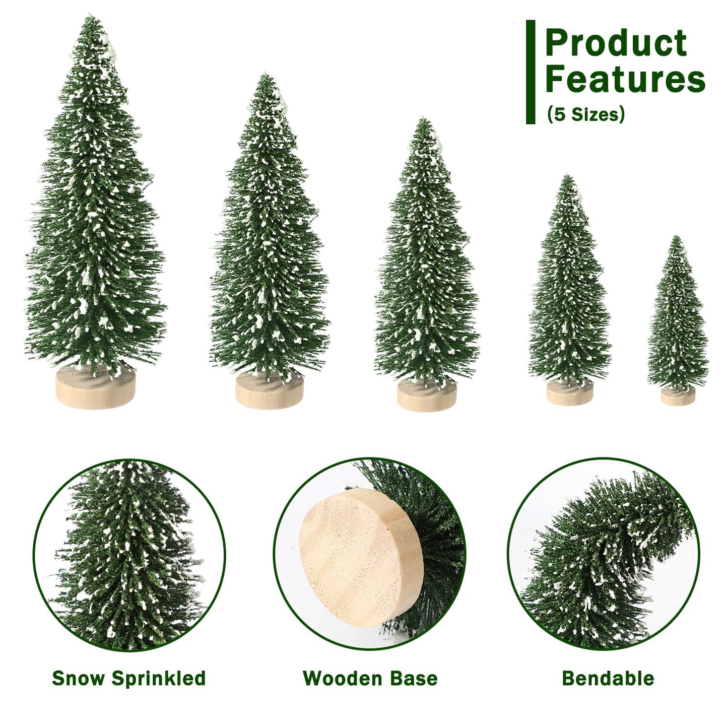 30Pcs Mini Christmas Trees Artificial Christmas Tree Bottle Brush Trees with Wooden Base for Christmas Decor Christmas Party Home Table Craft Decorations(Green-A)