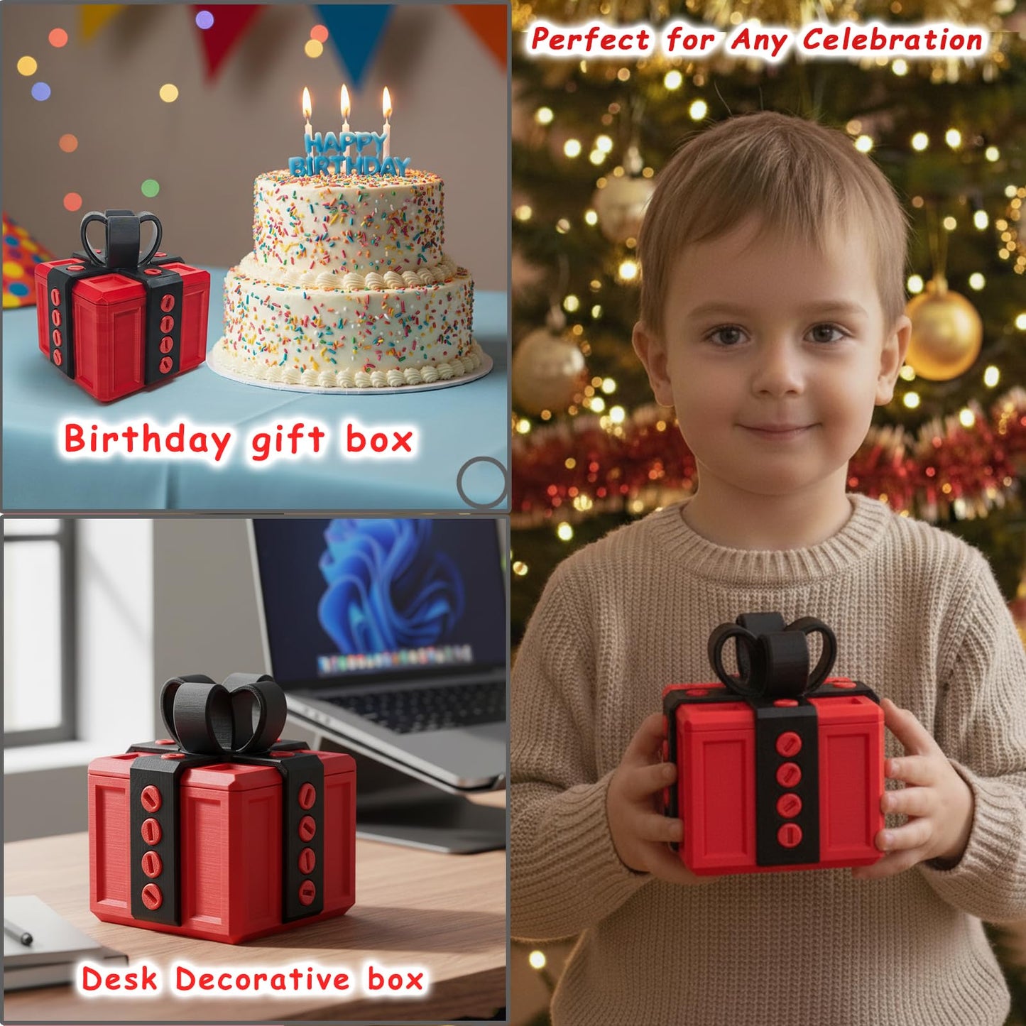 Annoying Gift Box with Screws, 3D Printed Puzzle Money Gift Box, Large Surprise Prank Box for Cash, Christmas Birthday Holiday Gag Gift (Red Black)
