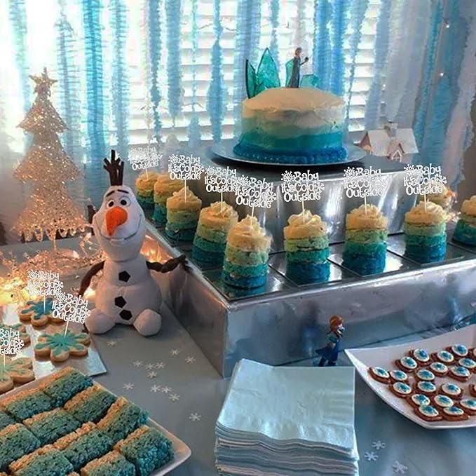 24Pcs Baby It's Cold Outside Snowflake Cupcake Toppers Glitter Winter Frozen Cupcake Picks for Winter Wonderland Baby Shower Birthday Party Cake Decorations Supplies Silver