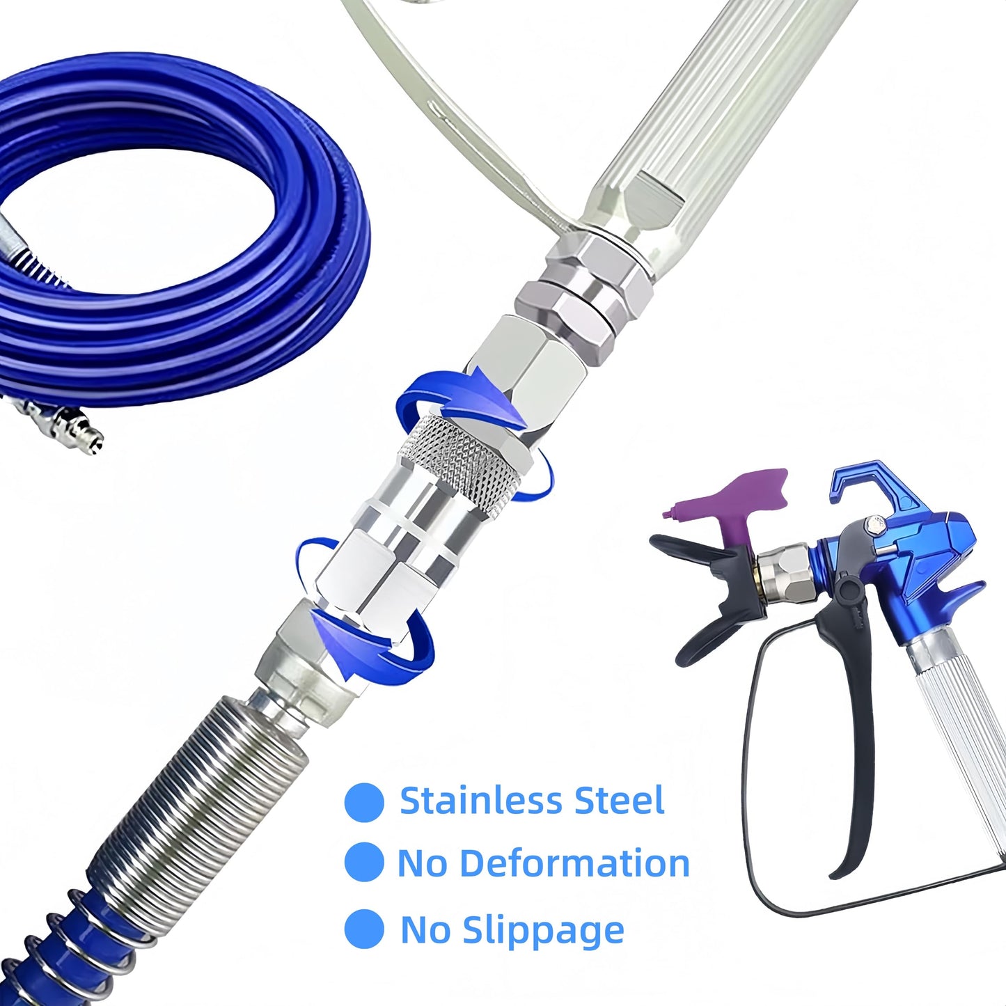 (3-Pack) Swivel Joint 1/4-Inch 360 Degrees Rotate Stainless Steel Airless High Pressure Spray Gun Hose Swivel Joint Connector Accessories for Paint Sprayers and Hose