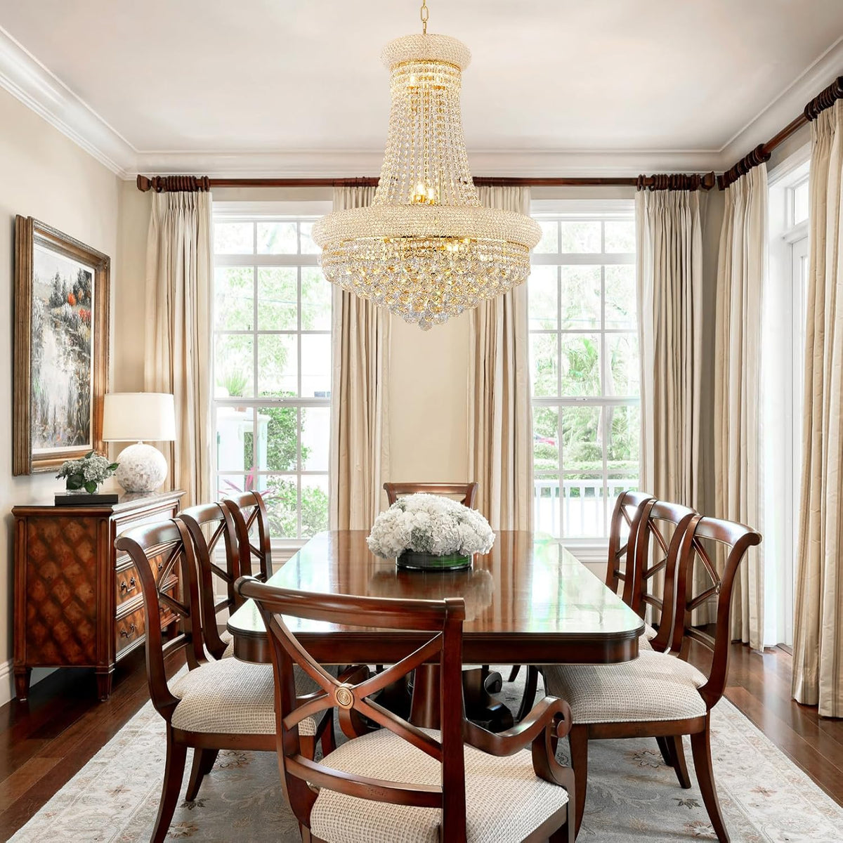 14 - Light Unique Empire Crystal Chandelier with Adjustable Chain for High Ceiling Foyer Entryway Living Room Dining Room Bedroom Gold Finish