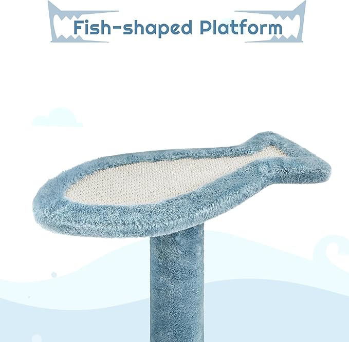 Yaheetech 72.5in Shark Cat Tree, Shark Mouth Bed, 2 Condos, Blue & White