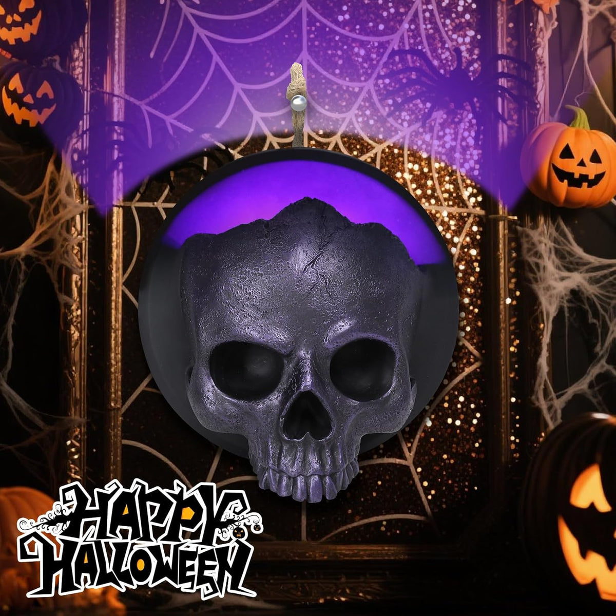 Halloween Skull Decorations, Gothic Skeleton Head Hanging Wall Decor, Resin Creepy Skull Led Lights for Indoor Halloween Party Home Decorations