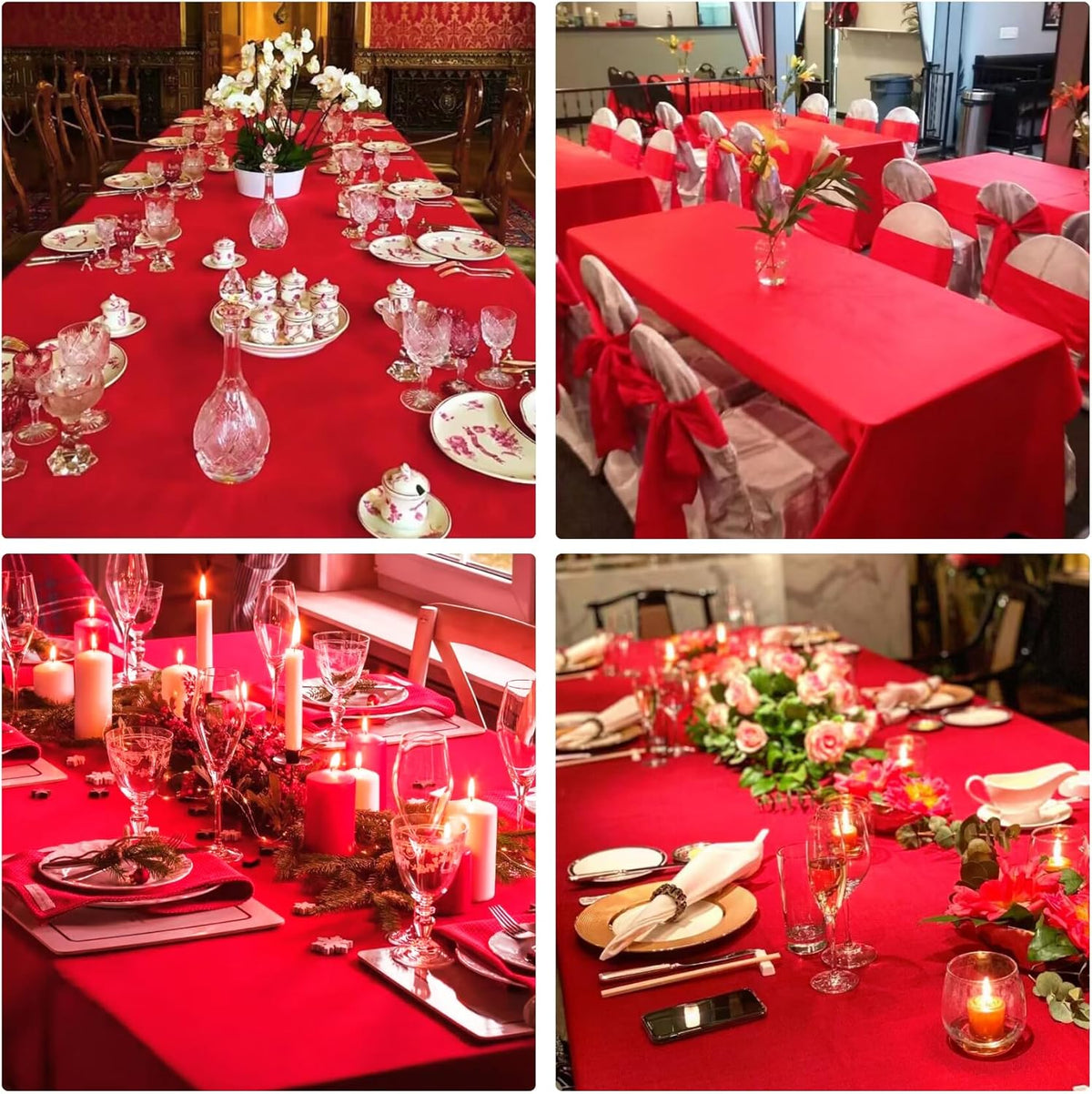 4 Pack Rectangle 60x102 Inch Red Polyester Table Cloth Washable Table Cover for Wedding Dining Table Buffet Parties Banquet Decoration(Red)