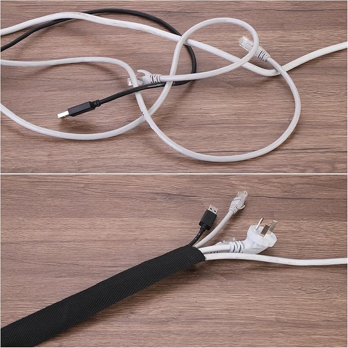 MECCANIXITY Braided Cable Sleeves Heat Shrinkable Fabric Sleeving, 1 1/4" 26ft Black 2:1 Ratio Heat Shrinkable Cord Protector for Harness Cable, Network Cable Protection, Cable Management
