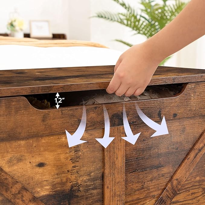 HOOBRO Storage Bench, 29.5” Retro Wooden Storage Chest with U-Shaped Cut-Out Pull, Safety Hinge, Supports 220 lb and Easy Assembly for Toy Box Organizer (Rustic Brown) BF77CW01