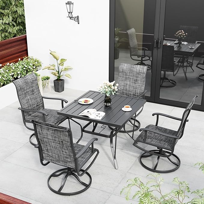 Pamapic 5-Piece Outdoor Dining Set, Patio Dining Set for 4, Outdoor Table and Chairs, All-Weather Outdoor Patio Set with Textilene Swivel Chairs for Garden, Poolside, Deck,Gray