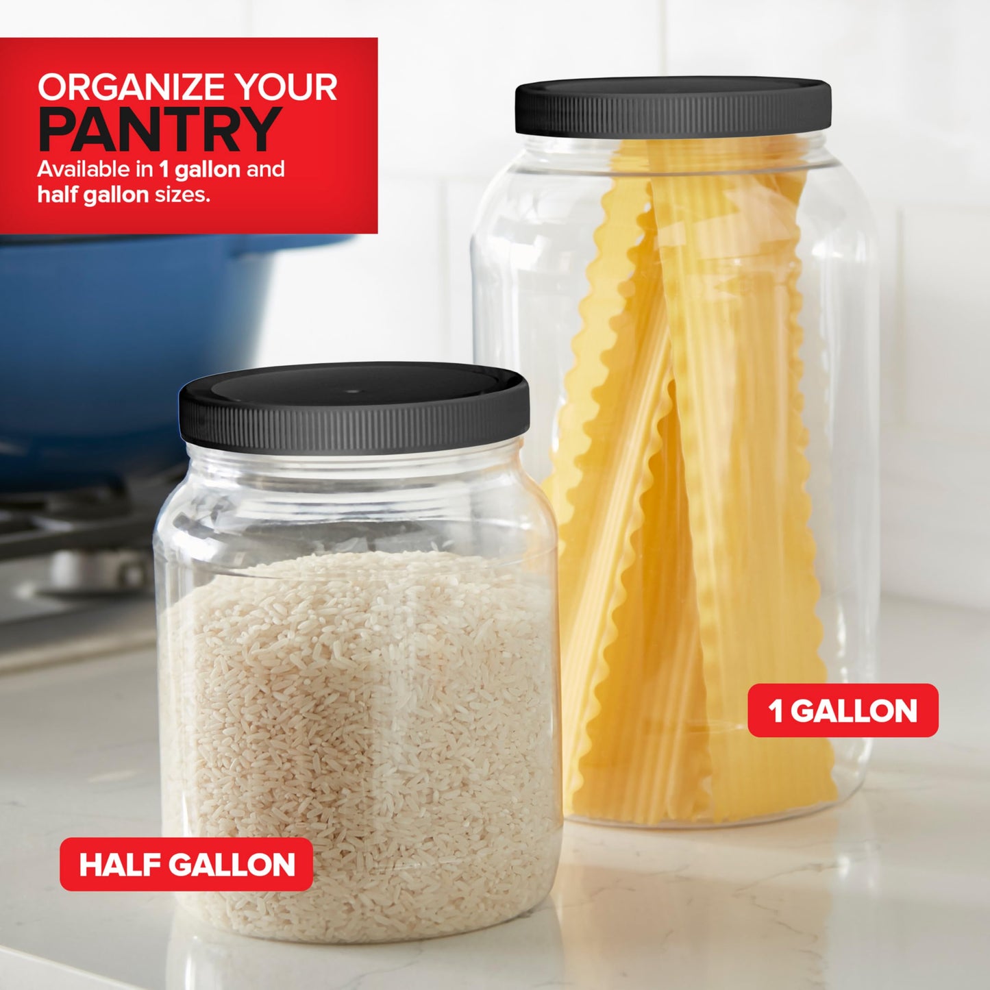 Stock Your Home Half Gallon Clear Plastic Jars with Lids (1 Pack) 64 oz Wide Mouth Large Jar with Lid, Big Container for Candy, Cookies, Arts & Crafts, Bartender Money Tips, Kitchen & Pantry Storage