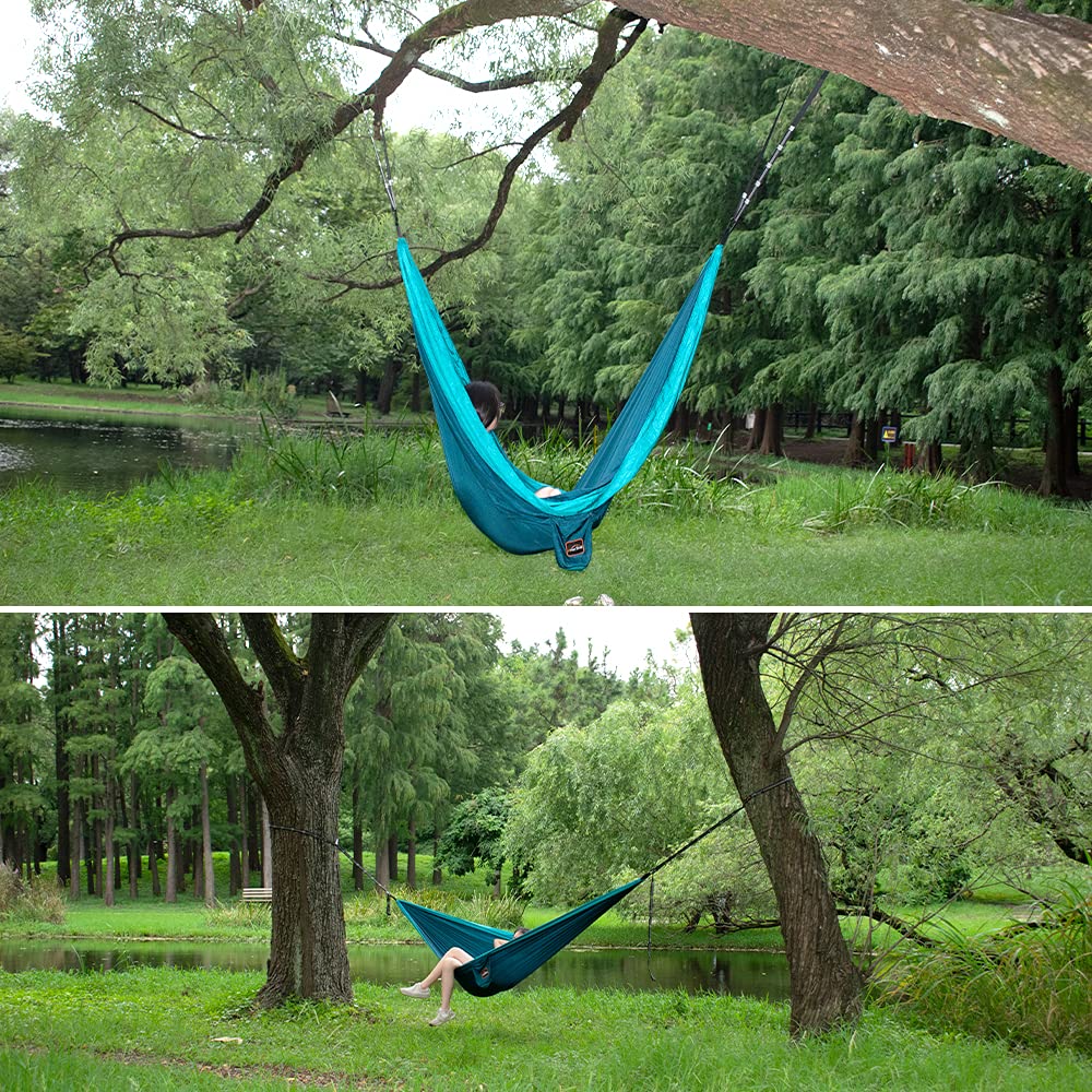 AnorTrek Camping Hammock, Super Lightweight Portable Parachute Hammock with Two Tree Straps Single or Double Nylon Travel Tree Hammocks for Camping Backpacking Hiking Blue&Dark Blue