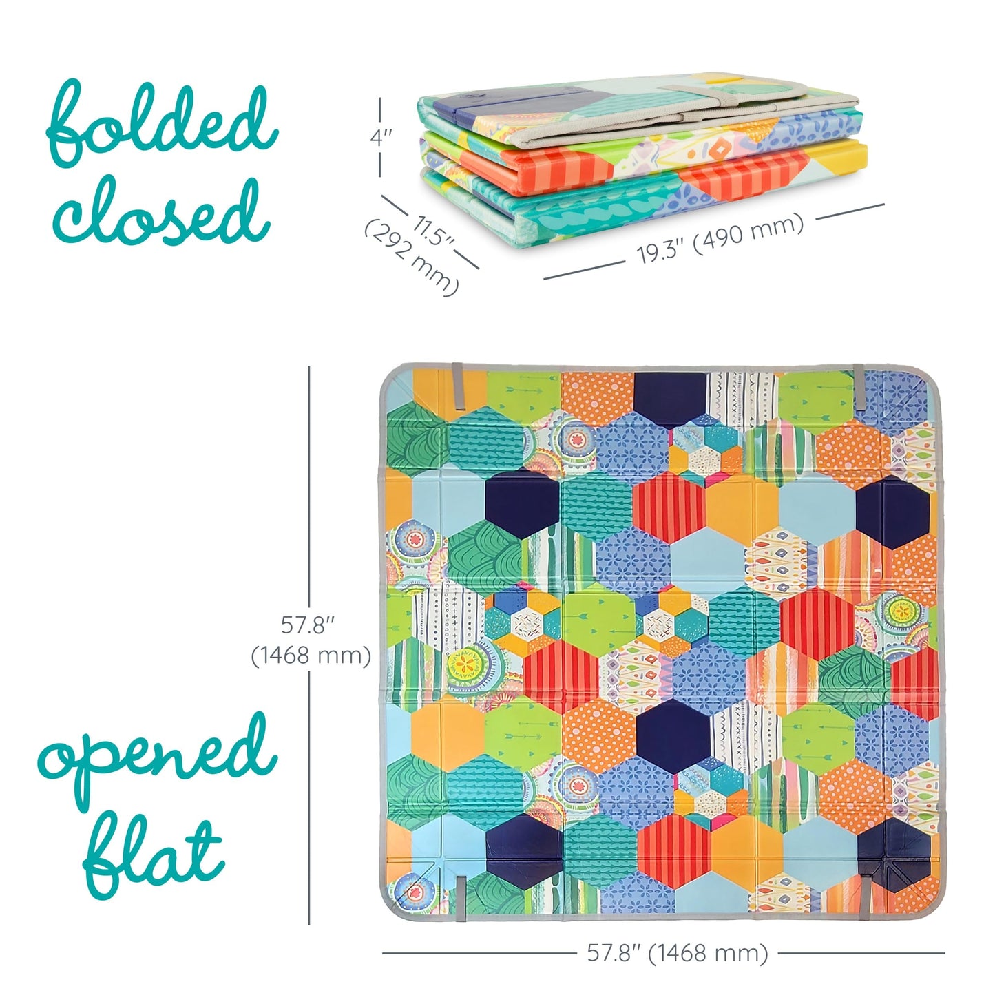 Infantino Foldable Soft Foam Play Mat, 57" Baby Mat for Floor Time, Lightweight, Easy to Store, Wipeable, Multicolor