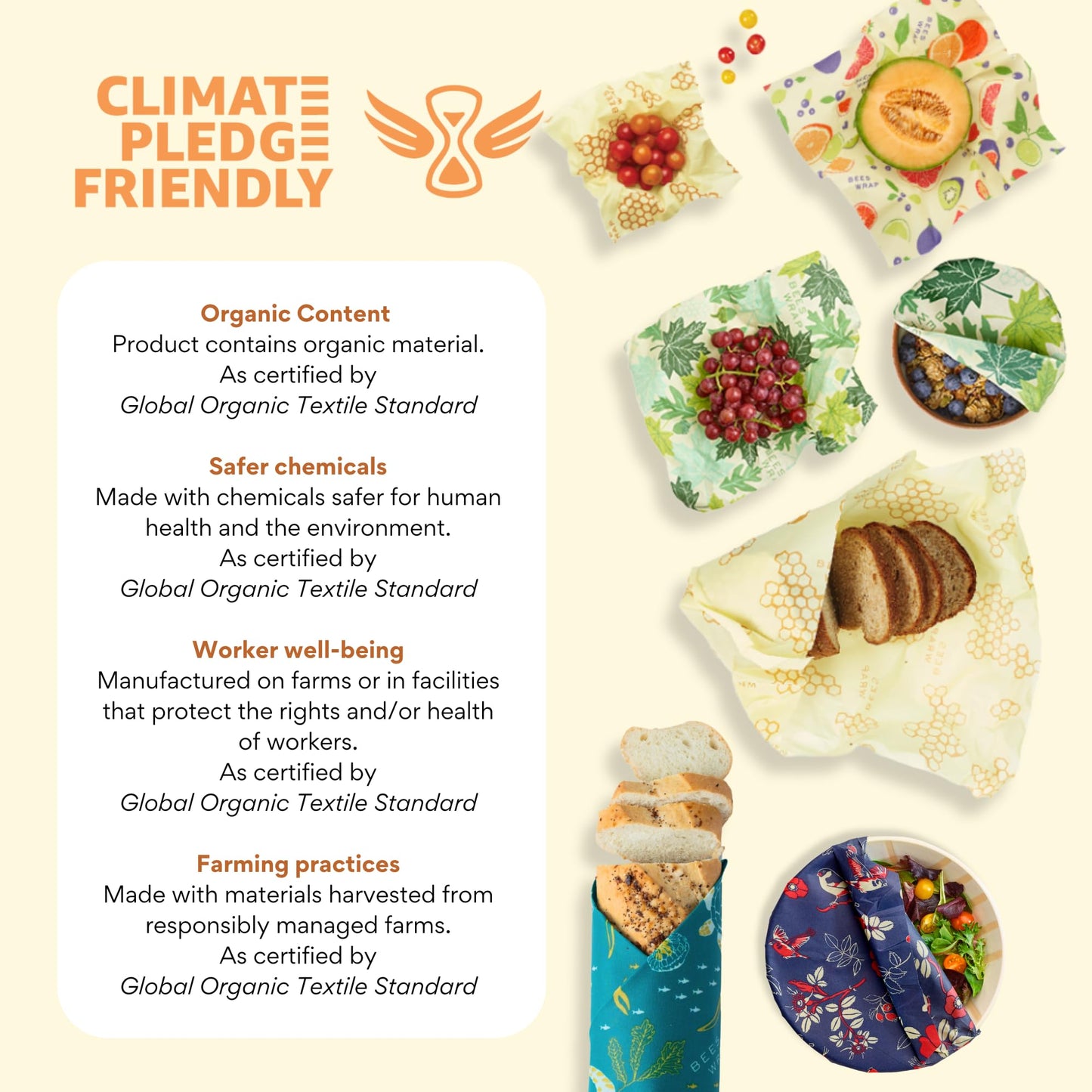 Bee's Wrap Beeswax Wraps for Bread - 2 Pack Beeswax Bread Wrap for Sourdough & Bread Storage - Plastic Free Made in USA Reusable Natural Food Wrap - & Honeycomb
