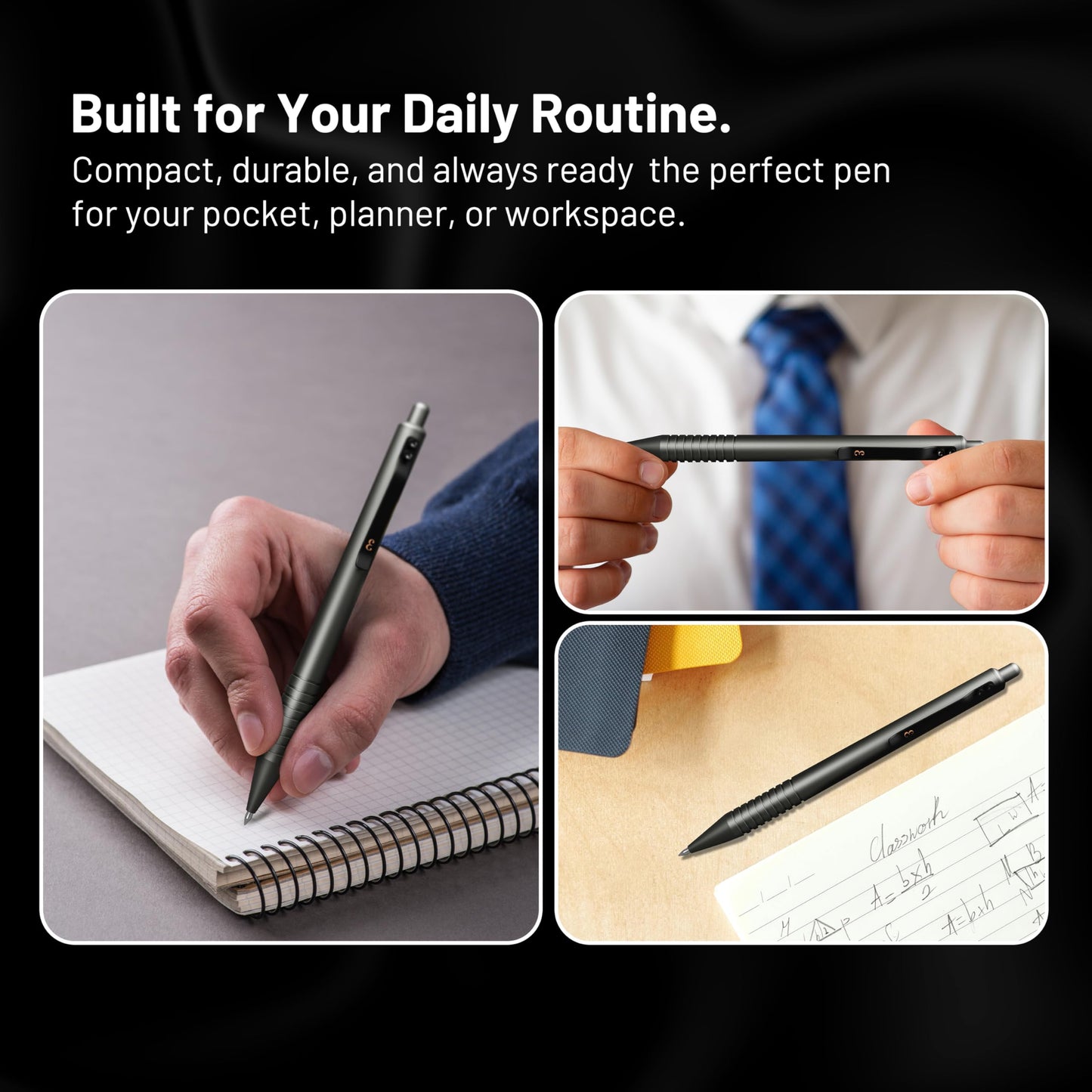 Everyman Gunmetal Grafton Full Click Refillable 0.7mm Gel Ink Pen | Sleek Anodized Aluminum EDC Pen with Deep Grooved Grip | Smooth Writing Pocket Pen for Office, Travel, Gifting & Daily Use