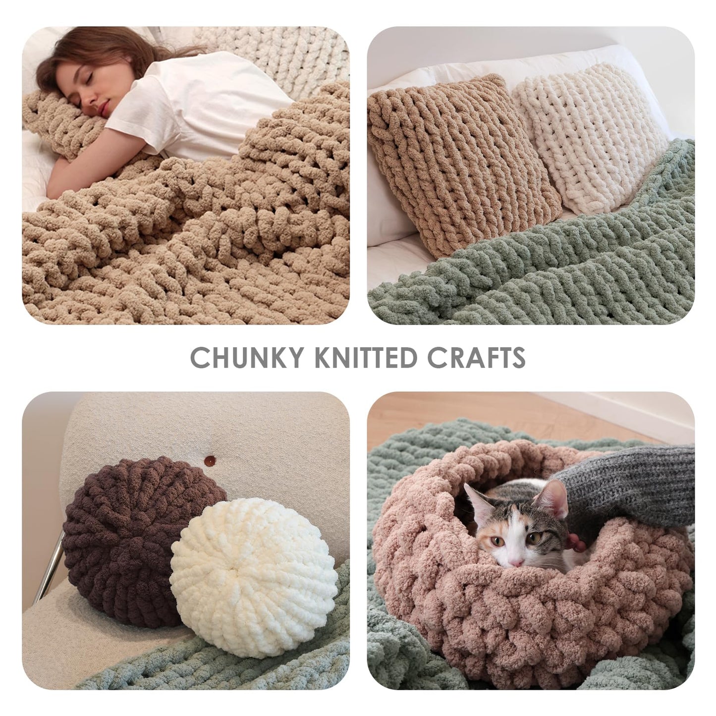 Jumbo Chenille Chunky Yarn for Crocheting - Super Bulky Fluffy Chunky Yarn for Hand Knitting - Extra Thick Soft Blanket Big Yarns 8 Jumbo Pack (27yds,8 oz Each Skein)