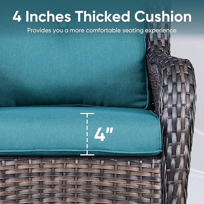 10-Piece Outdoor Patio Cushion Set - Fade & Water Resistant with Removable Olefin Cover, 22x24x4 Inch Memory Foam Cushions for Wicker Sectional Sofa – Peacock Green/Buckle