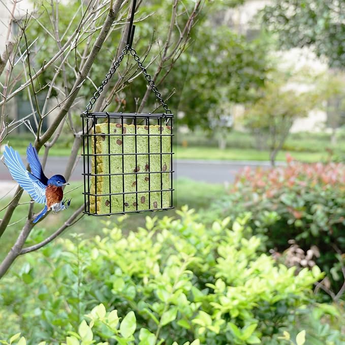 Yojanner 2Pcs Outdoor Suet Cage Bird Feeder, Wild Bird Feeder, Single Suet Cake Capacity, Fruit and Suet Feeder Style for Outside Hanging(Black)