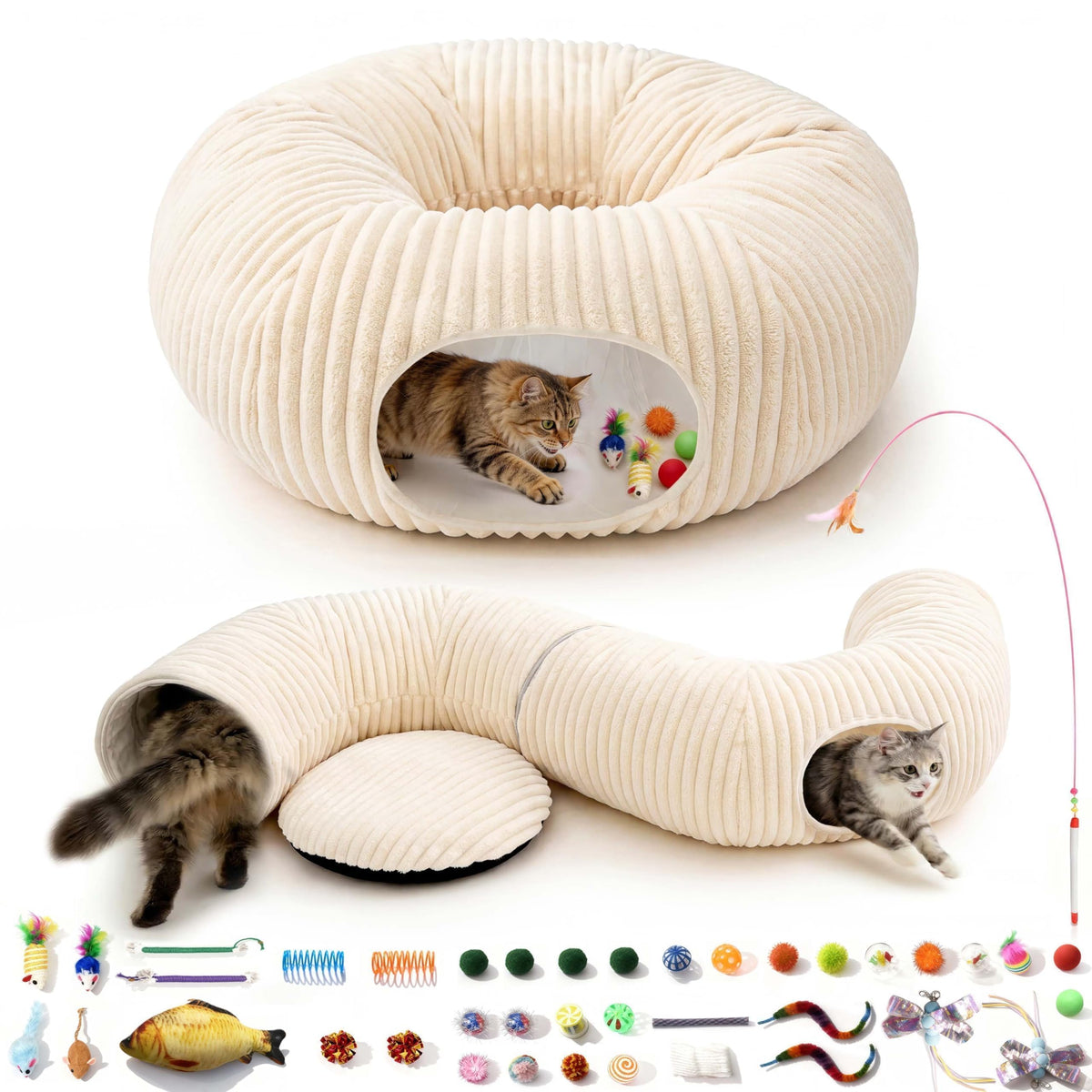 MOYMO Cat Tunnel Bed for Indoor Cats, Peekaboo Cat Cave Bed, Grey